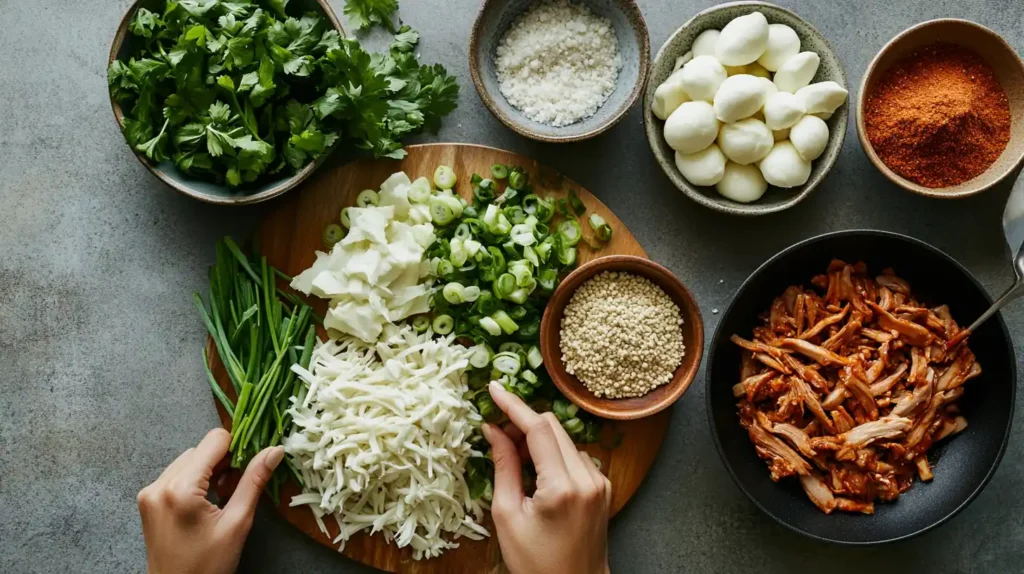 Key ingredients for making Chinese pizza.