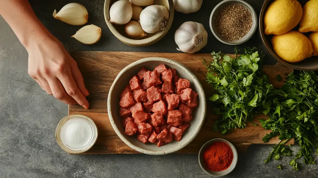 Key ingredients for making Moroccan beef tagine.